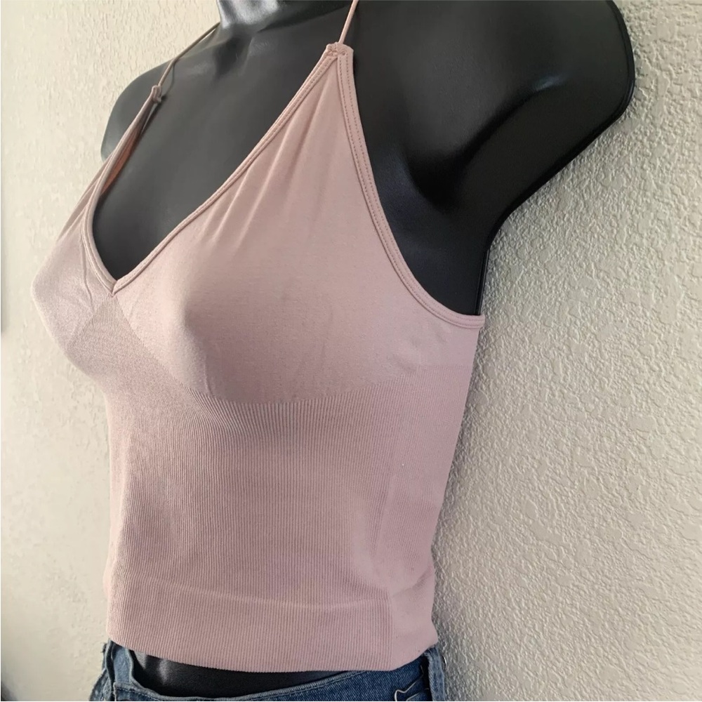 Free People Intimately Brami Crop Top M/L Nude Ribbed V-neck Skinny Strap Cami - Picture 9 of 10